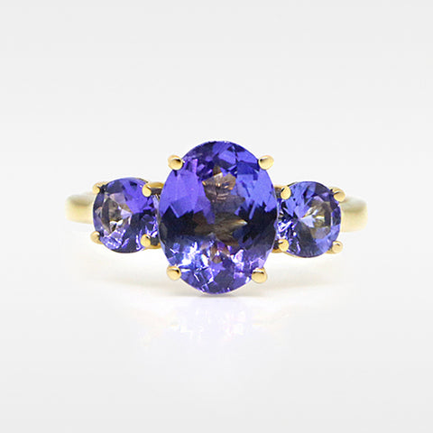 18K Yellow Gold 3 Stone Tanzanite Ring