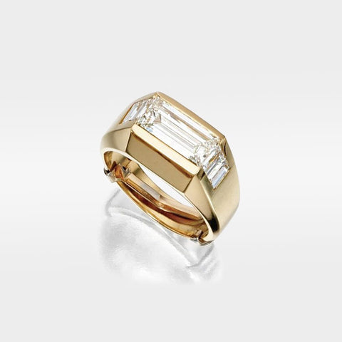 18K Yellow Gold Men's Diamond Signet Ring